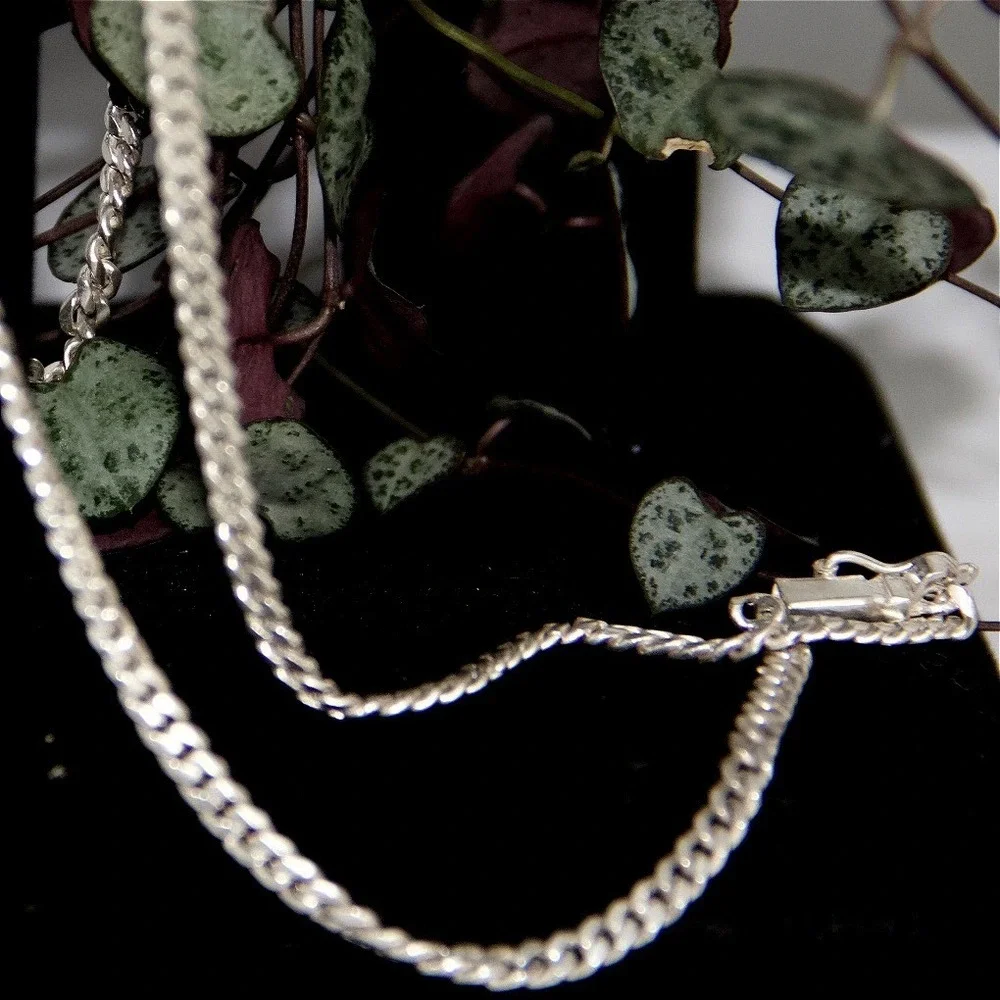 VTG HEAVY 970 Silver Curb Link Chain Necklace 20 Grams Dense 20 Inch 3.7mm